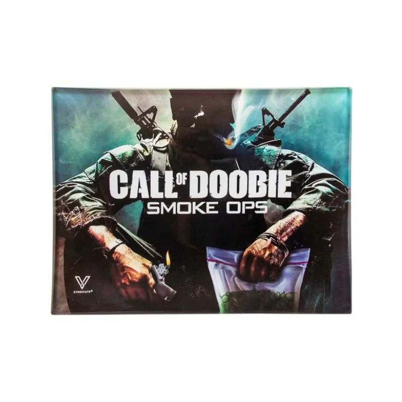[55300000] Glass Rolling Tray - Call of Doobie (16cm x 12cm)