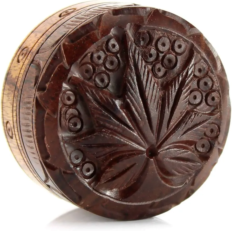 Holz Grinder Hanfblatt dunkel