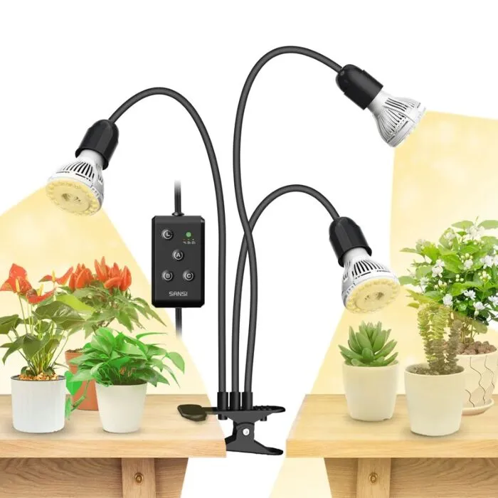 Sansi Three Head Clip-on Grow Light mit Timer, 3 x 10 W
