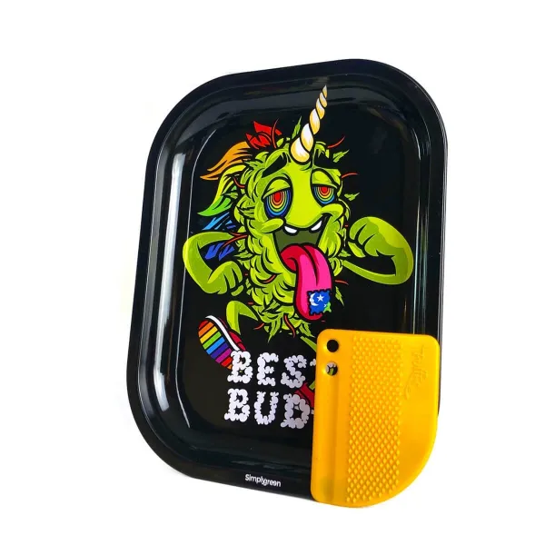 [7777778012] Best Buds Metal Rolling Tray S with Magnetic Grinder Card (LSD)