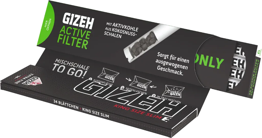 [7777778545] GIZEH Black King Size Slim + Active Filter (Single)