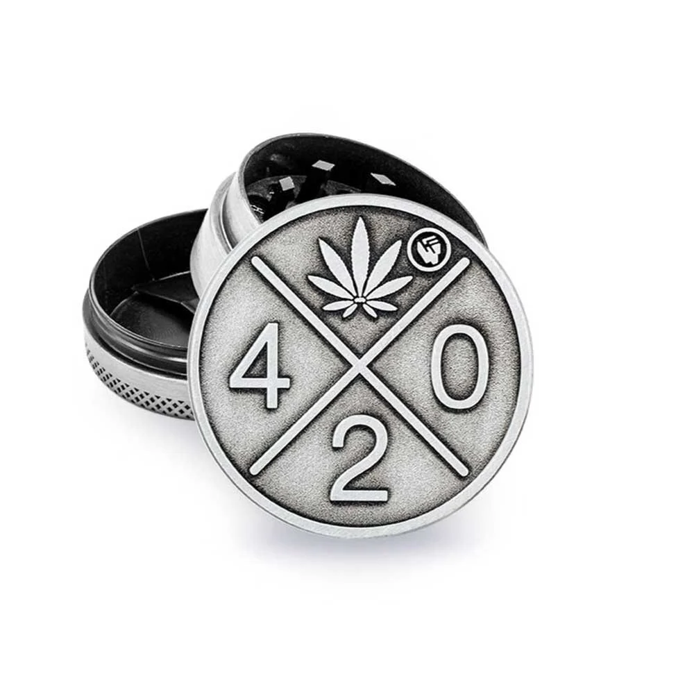 [7777779057] Metal Grinder Silver 420 Logo 3-teilig 40mm (Single)