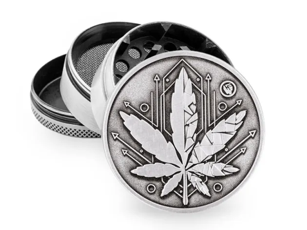 Metal Grinder Silver Geometrical Leaf 4-teilig 50mm