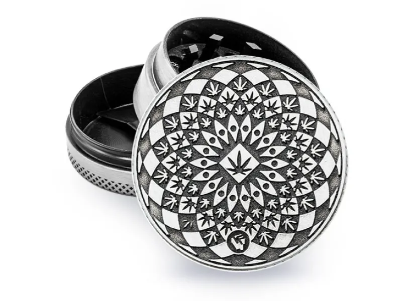 Metal Grinder Silver Mandala Leaf 3-teilig 40mm