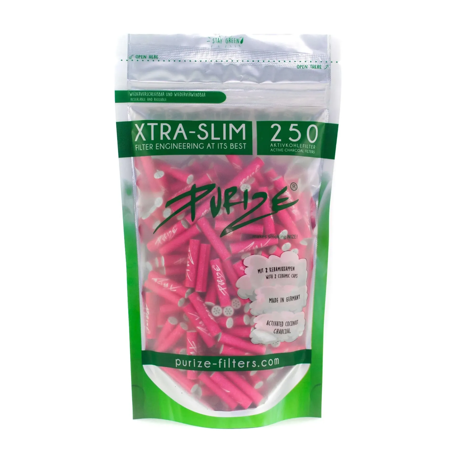 [7777779255] Purize Xtra Slim Aktivkohlefilter 6mm 250 Stk (Pink, Single)