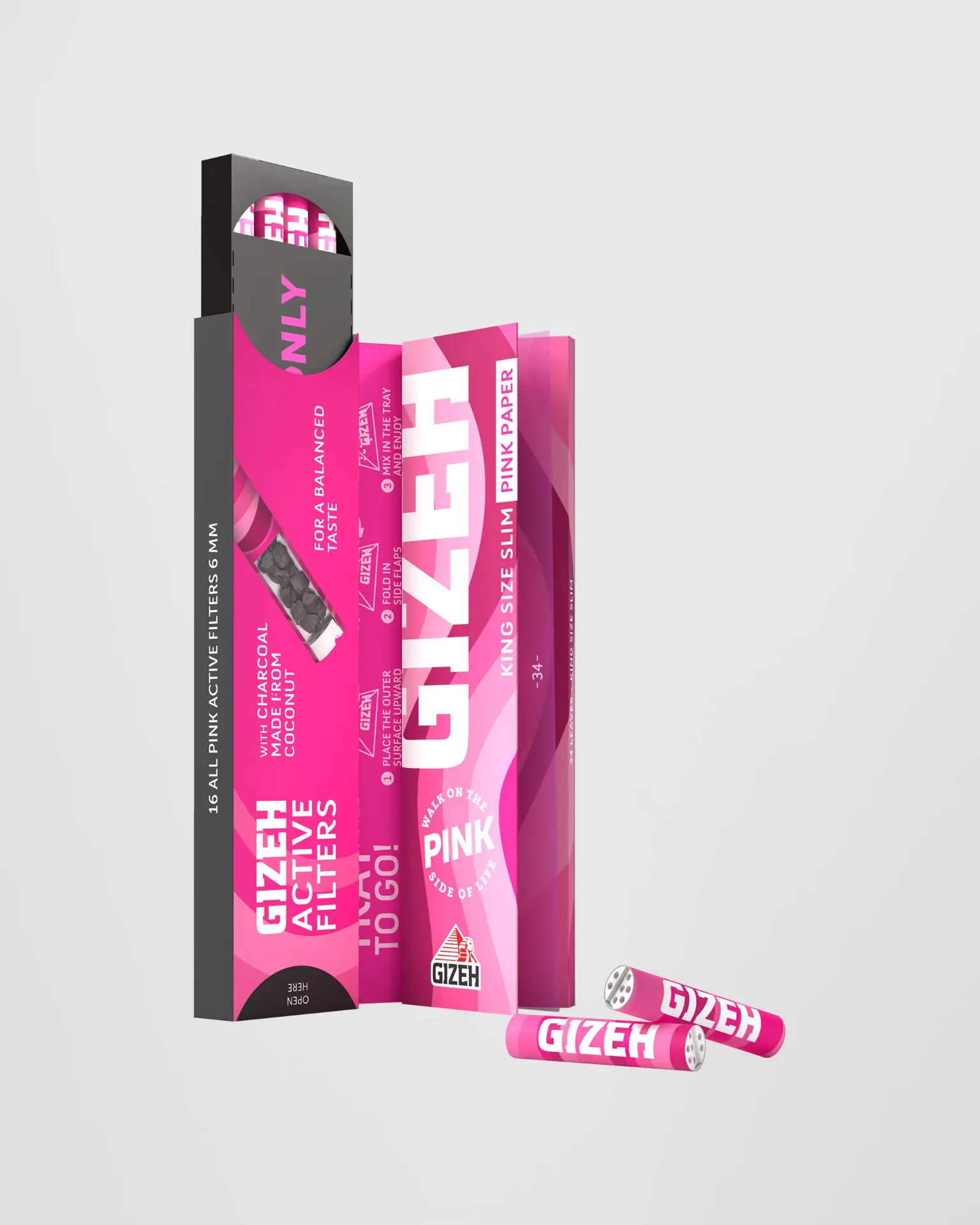 GIZEH Pink King Size Slim + Active Filter (16 Stk.)