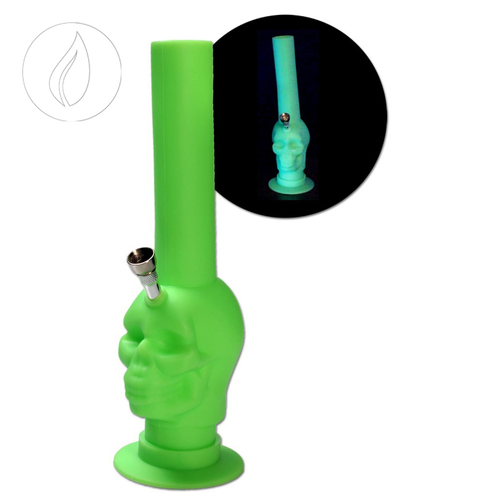 Silikonbong 'Skull' 'Glow' grün 26.5cm