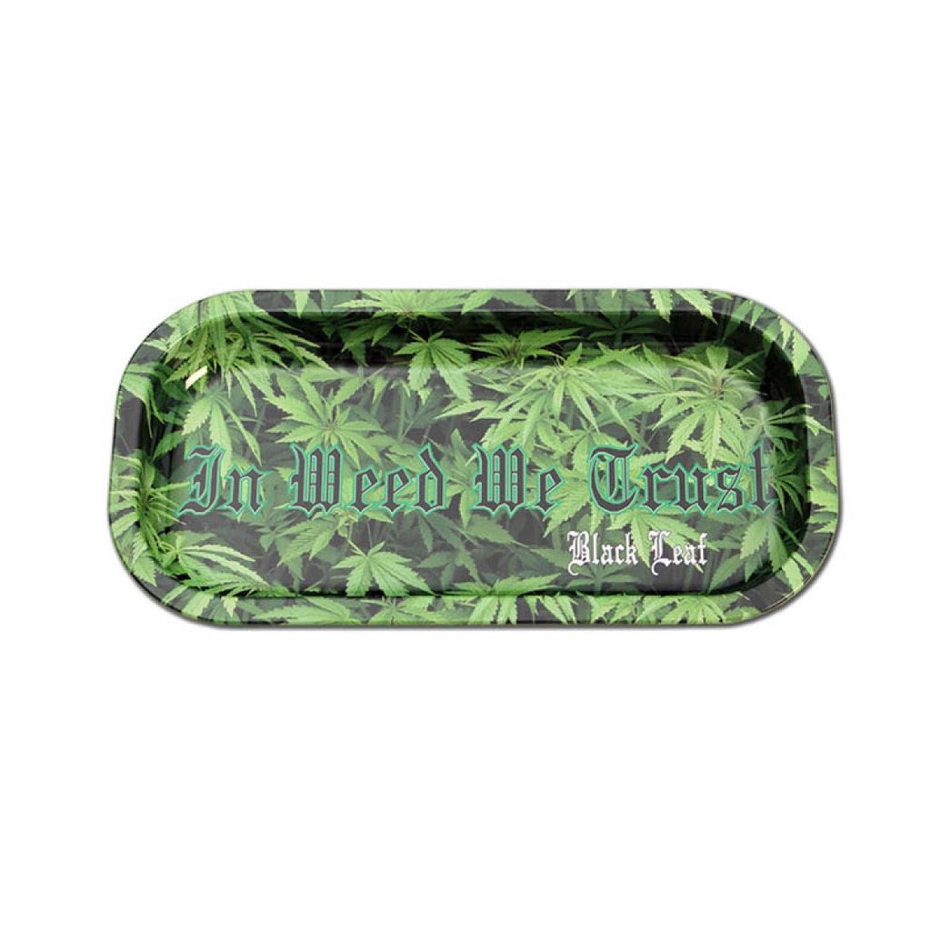 Black Leaf Rolling Tray In Weed we Trust 206 x 105mm