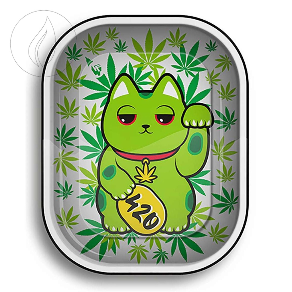 [ND-550460] Black Leaf Rolling Tray S Maneki Neko 140 x 180mm