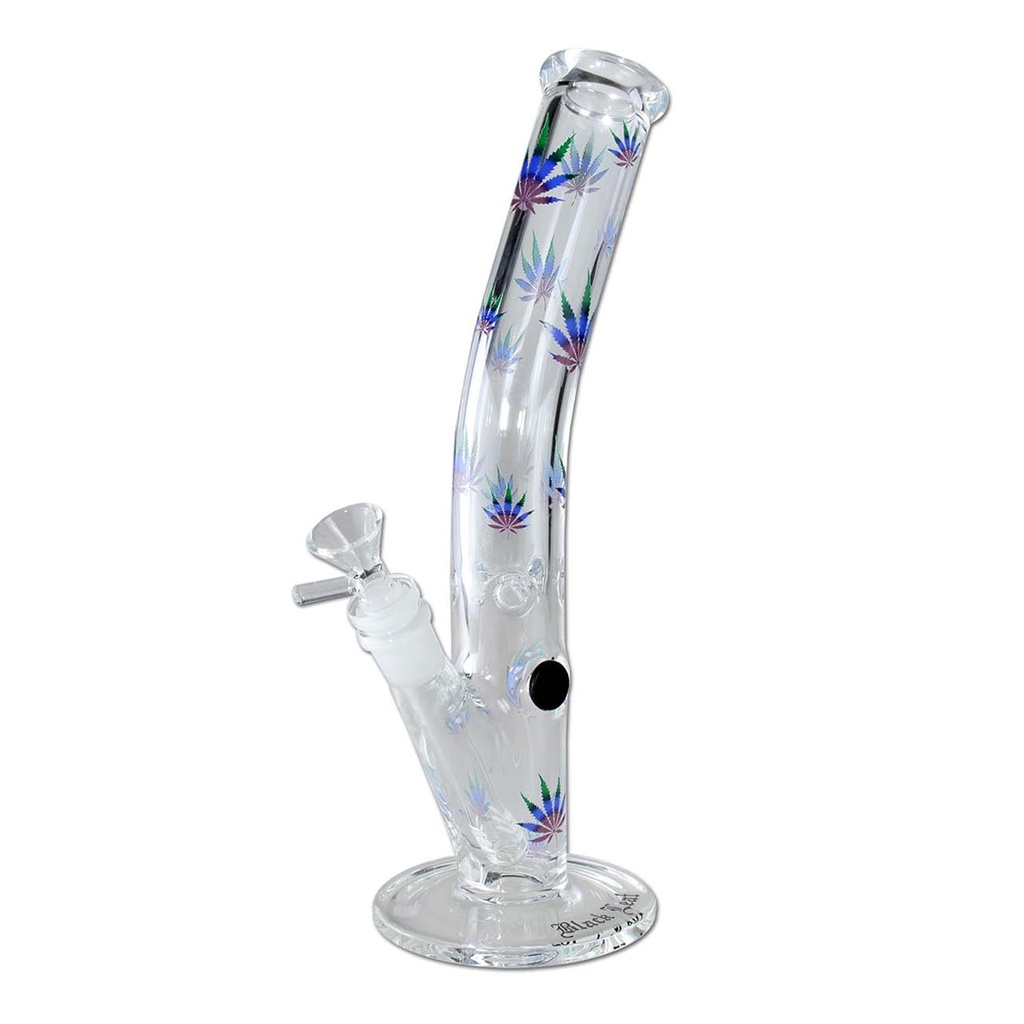[ND-2518117] Black Leaf Ice Bong Curved Green Purple Leaves