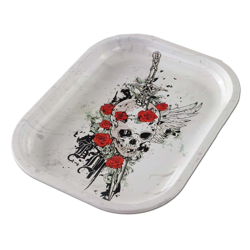 [ND-550429-1] Black Leaf Rolling Tray S Skull and Roses 140 x 180mm