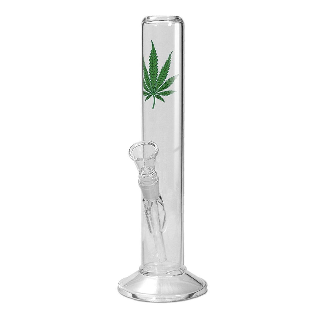 [ND-BREIT01-3] Breitseite Zylinder Glasbong Hanfblatt 40cm