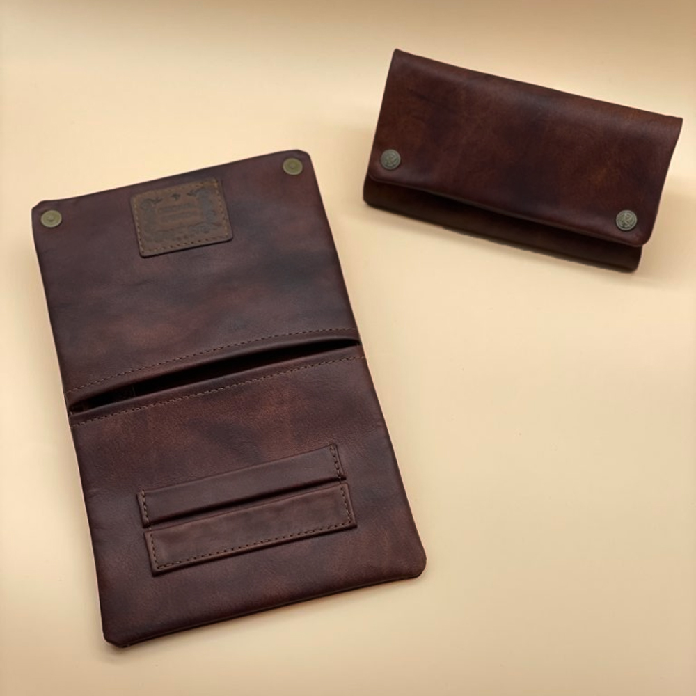 Kavatza Tabaktasche TP17-CR Havana Dark Deluxe Antique Style Natural Cowhide Dark Brwon