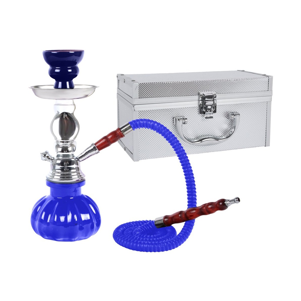 Shisha "Pan" Blau 26cm 1 Anschl. + Alukoffer