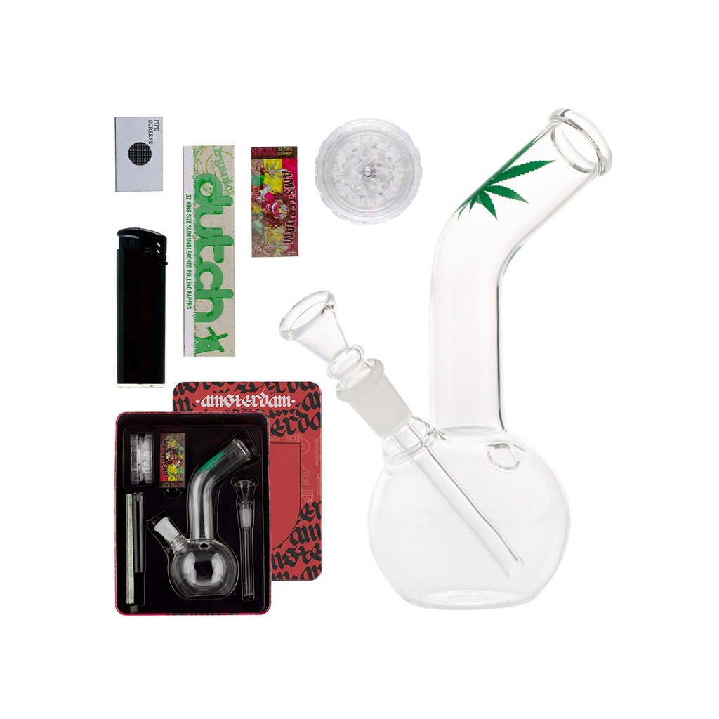 Leaf Bong giftset with 1 x Bong - 1 x Grinder - 1 x lighter - 5 x screen