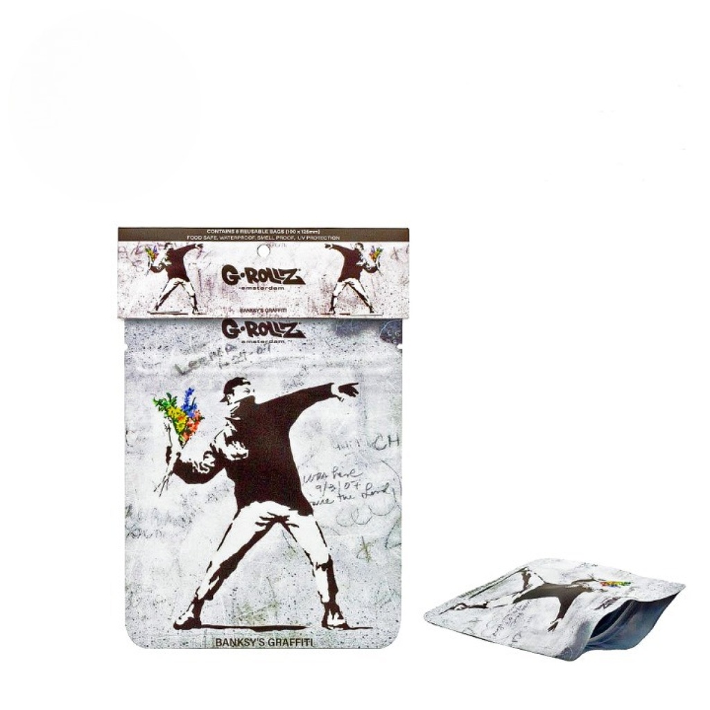 G-Rollz Banksy's Flower Thrower Smellproof Bags 100 x 125mm 8pcs