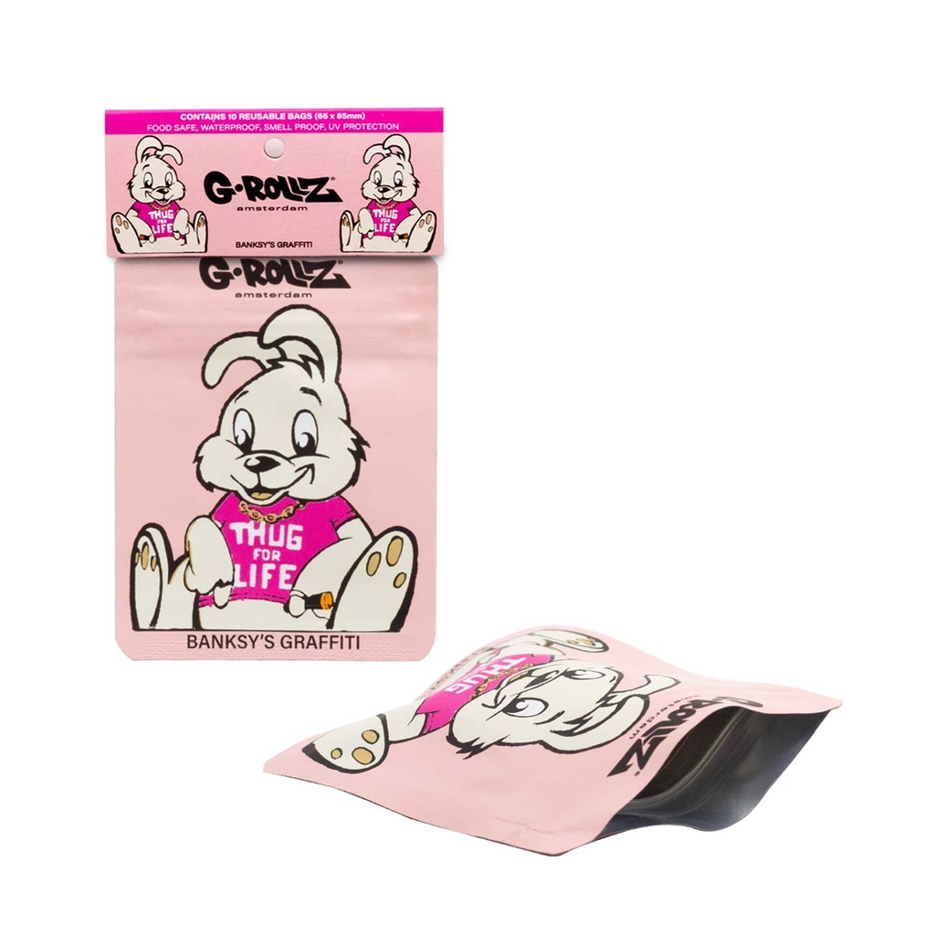 G-Rollz Banksy's Thug for Life Pink Smellproof Bags 65 x 85mm 8pcs